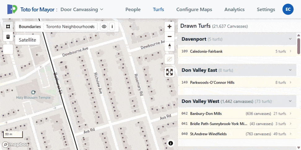 Animation showing turf cutting by drawing on the map
