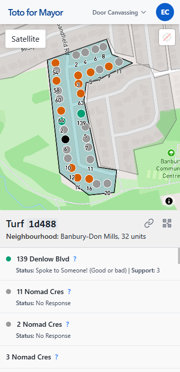 Mobile ground game canvassing app