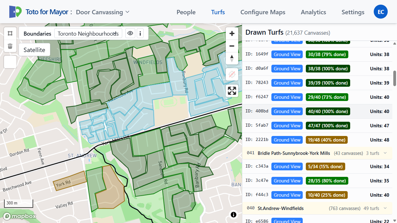 Map visualization showing canvassing coverage